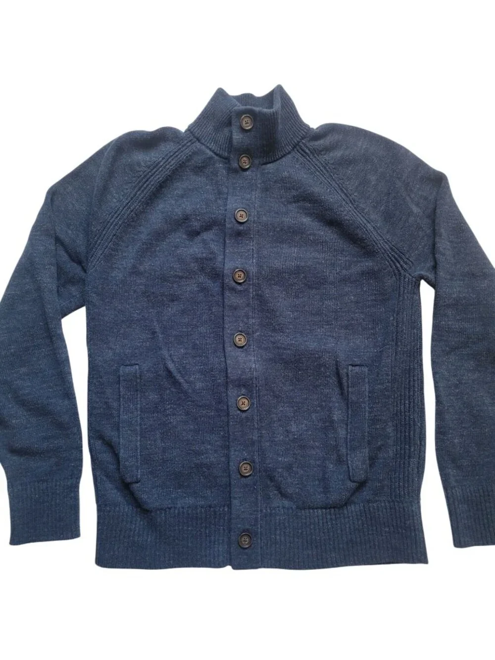 Banana Republic blue organic cotton cardigan full button-up front side pockets